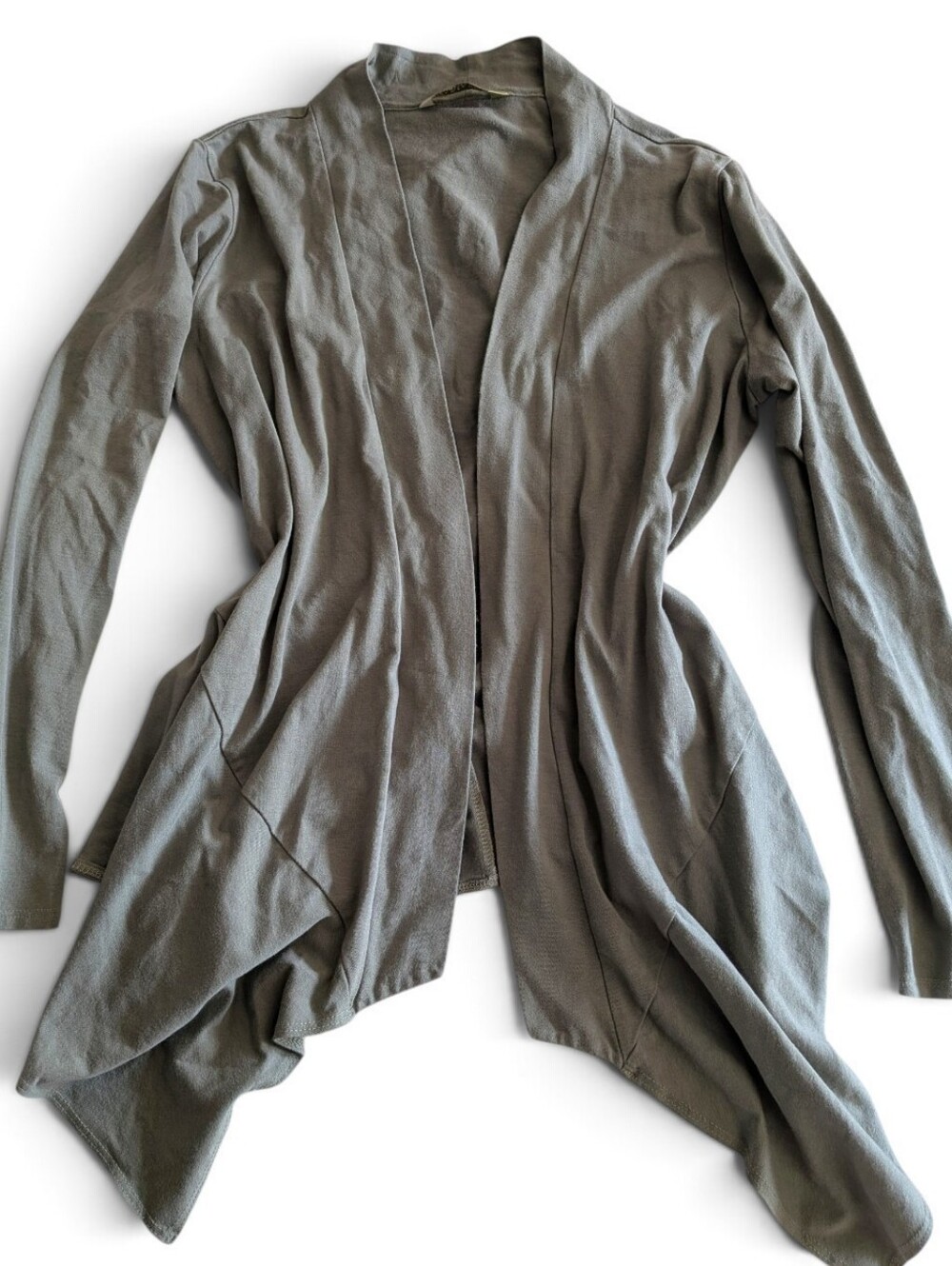 Chalet Made in USA Modal Cotton Blend Waterfall Drape Cardigan in Olive / Taupe